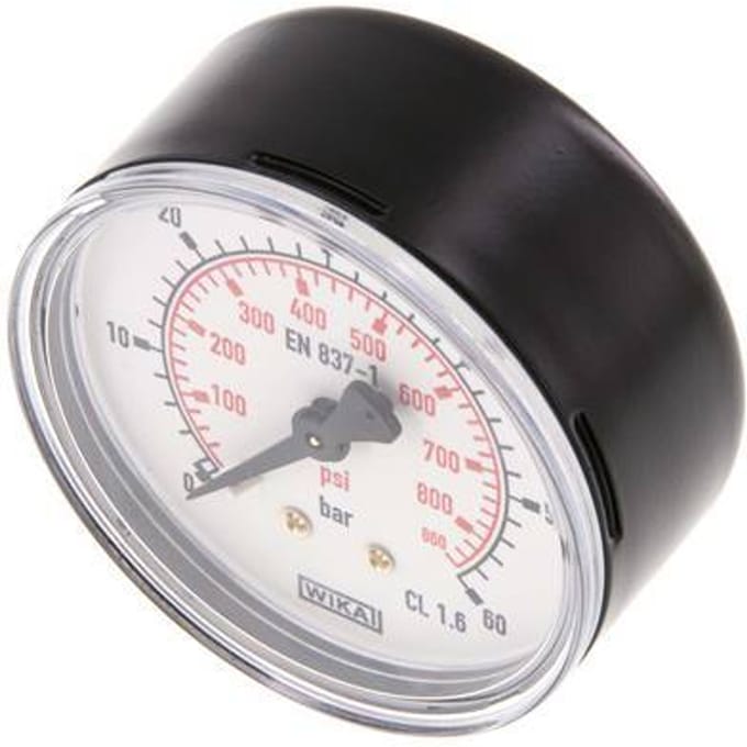 0..60 Bar Manometer Achteraansluiting Staal/Messing 63 mm Klasse 1.6 - MW06063SH