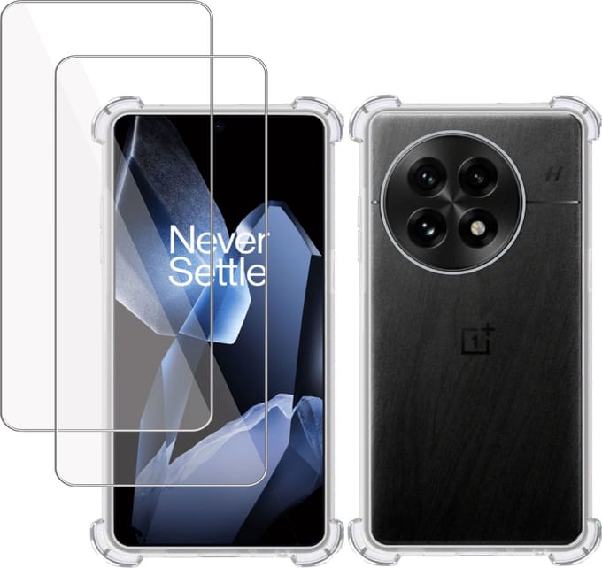 Hoesje + 2x Screenprotector geschikt voor OnePlus 13 – Tempered Glass - Extreme Shock Case Transparant