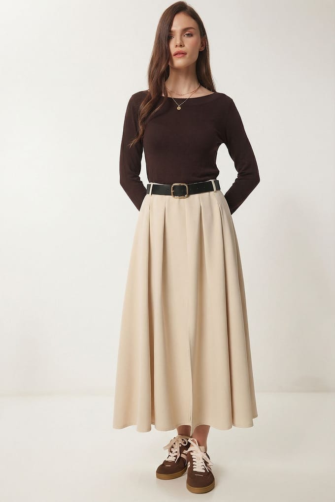 Gestrikte Hoge Taille Midi Rok