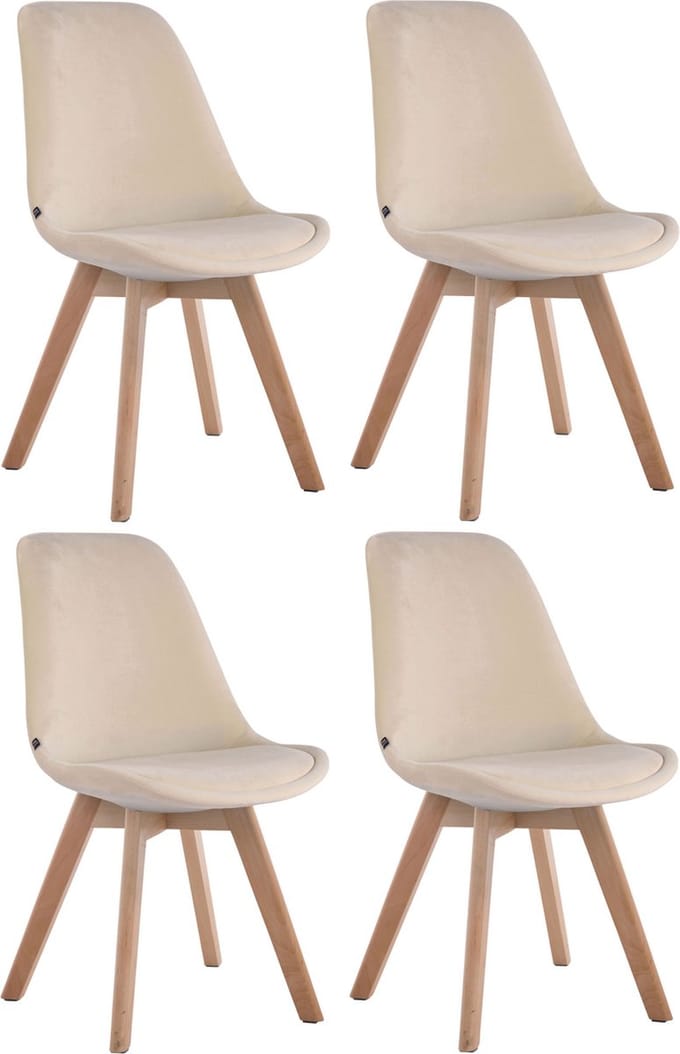 CLP Borneo Set van 4 eetkamerstoelen - Fluweel creme natura