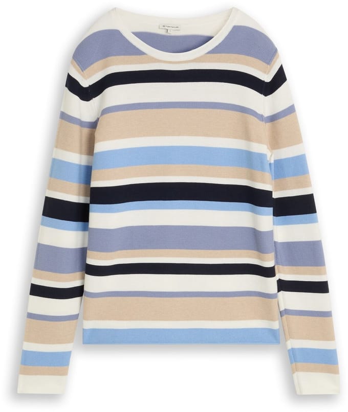 Tom Tailor - Gebreide trui van katoen - Maat M - navy blue beige stripe