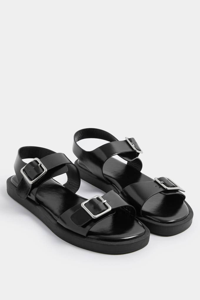 Yours Zwarte Sandalen Van Imitatieleren Met Gespsluiting In Brede Epasvormsize 42E