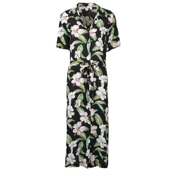 Roxy Island Escape Printed Midi-jurk Met Korte Mouwen Zwart S Vrouw