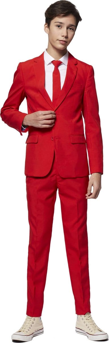 OppoSuits Red Devil - Jongens Pak - Carnavalskleding - Rood - Thema Feest - Maat 158/164