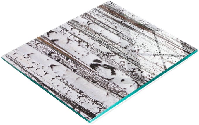 Serveerplank van gehard glas met afbeelding, berkenhout, 60x52 cm