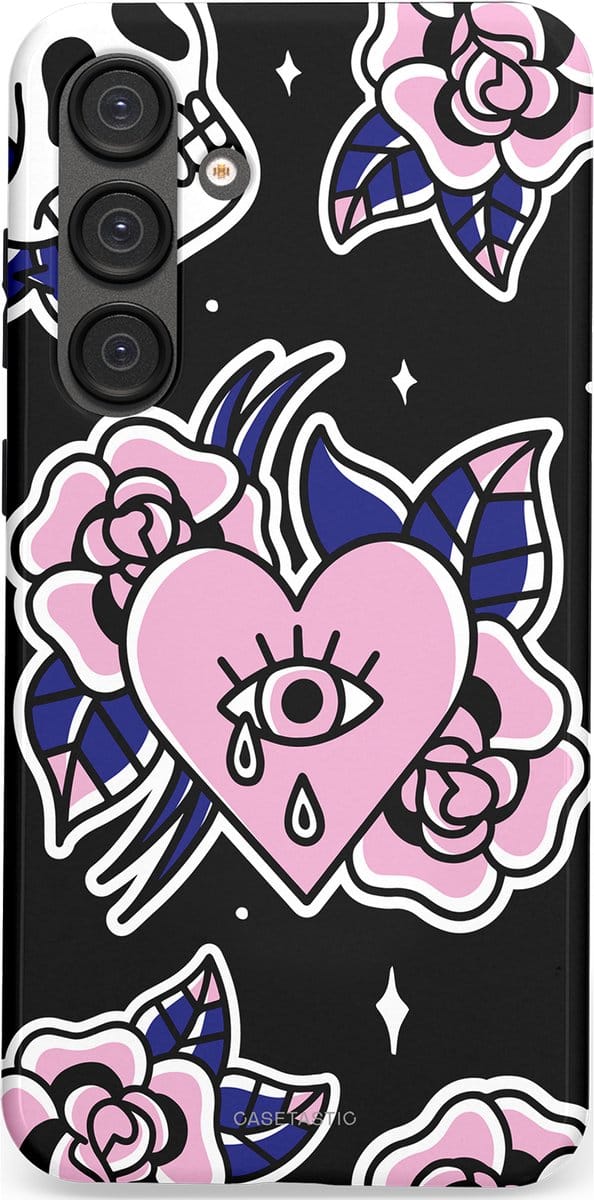 Casetastic hoesje geschikt voor Samsung Galaxy S25 Plus - Dubbellaagse bescherming - Eindeloze passie - Fashion Case - Zwart Grijs Lichtroze Wit