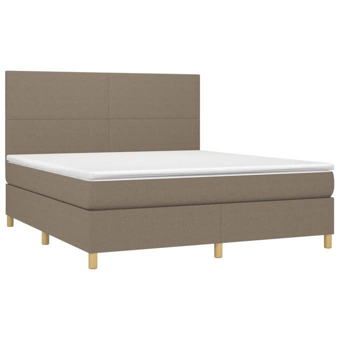 vidaXL - Boxspring - met - matras - en - LED - stof - taupe - 180x200 - cm