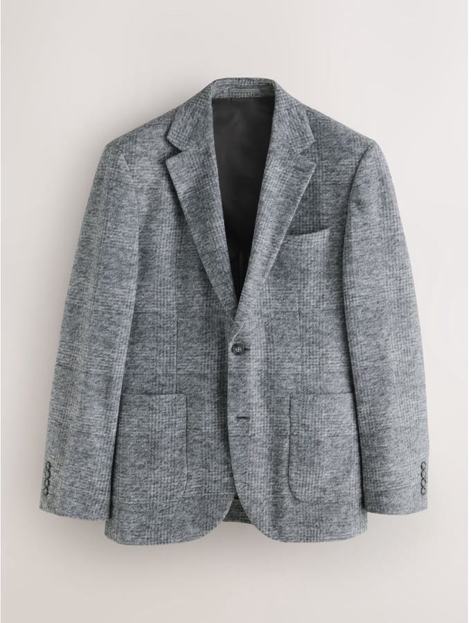 Next - Heren - Slim-fit geruite blazer met textuur en wol - Grijs