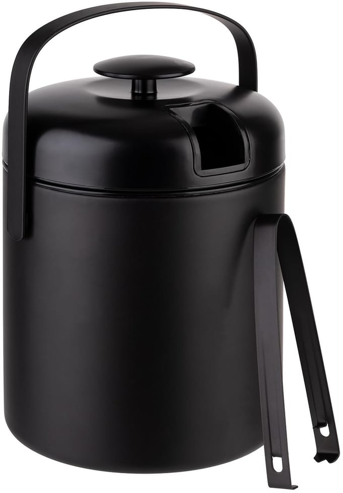 APS IJsemmer met Deksel - Ijskoeler - Inclusief Tang - Zwart - Ø 14 cm - 1,3 Liter