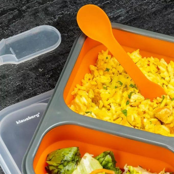Klausberg - Opvouwbare Siliconen Lunchbox - Dubbele Compartiments - Inclusief Bestek