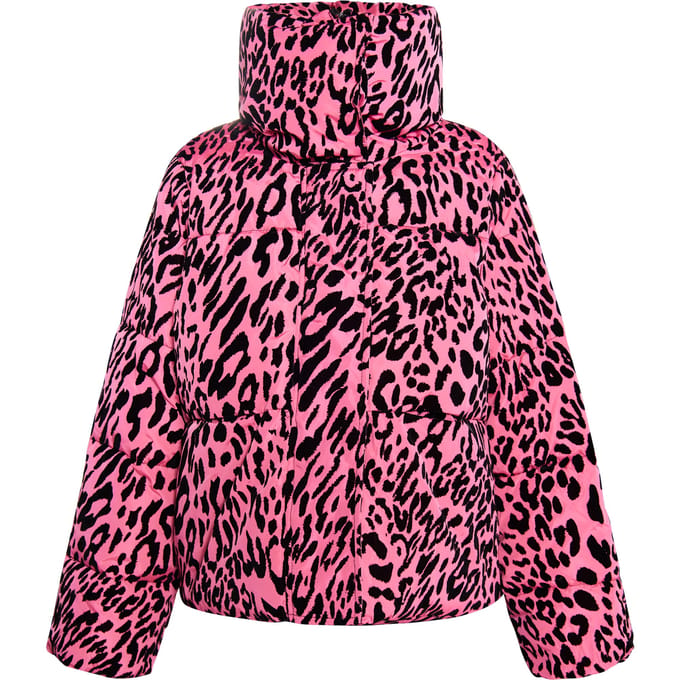 Faina Gewatteerd jasje met luipaardprint Dames Roze Leeuw