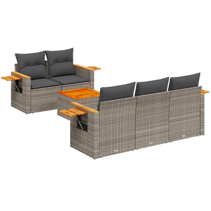 vidaXL - 6-delige - Loungeset - met - kussens - poly - rattan - grijs