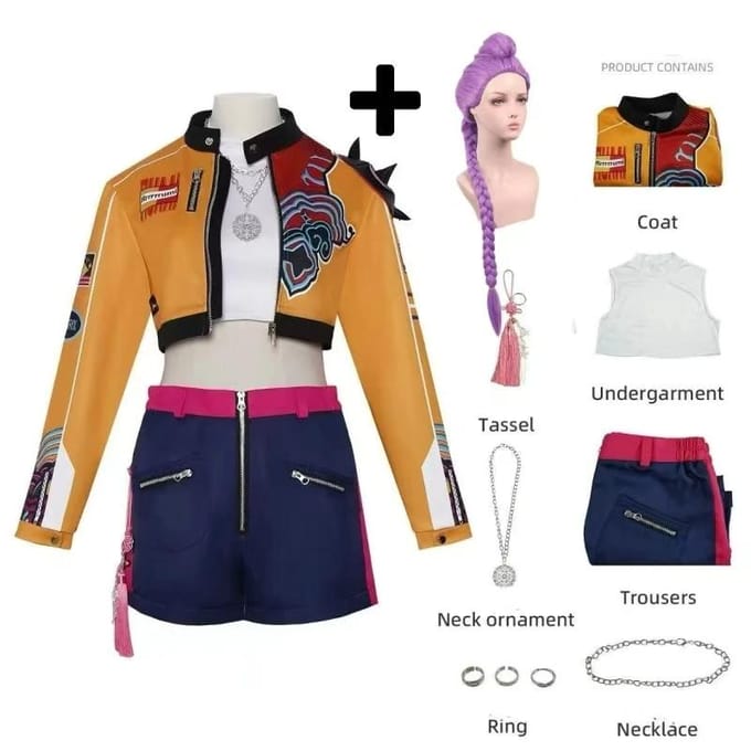 Costume Perruque Cosplay Rumi Femmes Filles Halloween Carnaval Comic-con Fête Tenues de Jeu de Rôle M orange