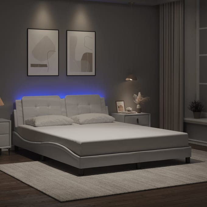 vidaXL - Bedframe - met - LED - zonder - matras - "Zadar" - wit - 160x200 - cm