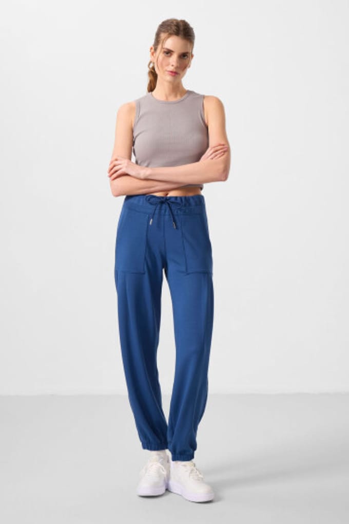 Mid Waist Crepe Ontspannen Broek met Zak