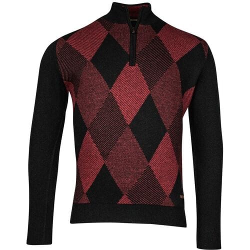 Baileys Trui Half Zip Argyle Pattern Cerise / male