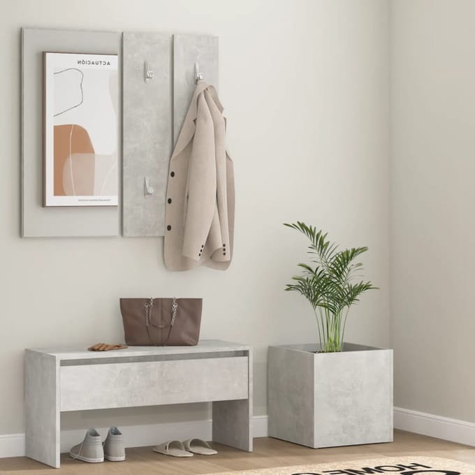 vidaXL - Garderobe - set - bewerkt - hout - betongrijs