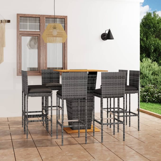 vidaXL - 9-delige - Tuinbarset - met - kussens - poly - rattan - grijs