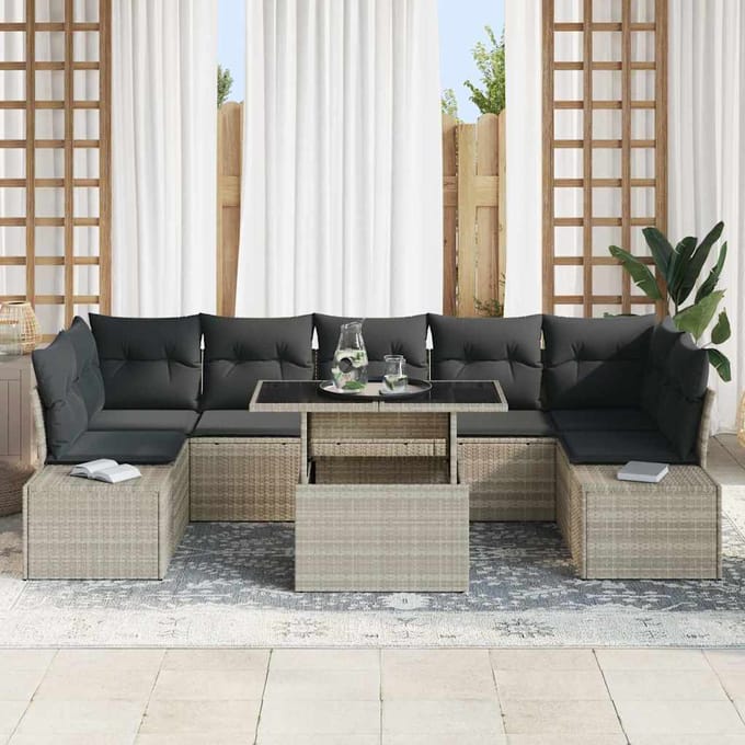 vidaXL - Bankstel - 8 - st - Lichtgrijs - poly - rattan