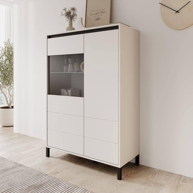 Meubella - Montellini - Vitrinekast - Beige - 93x40x135 cm