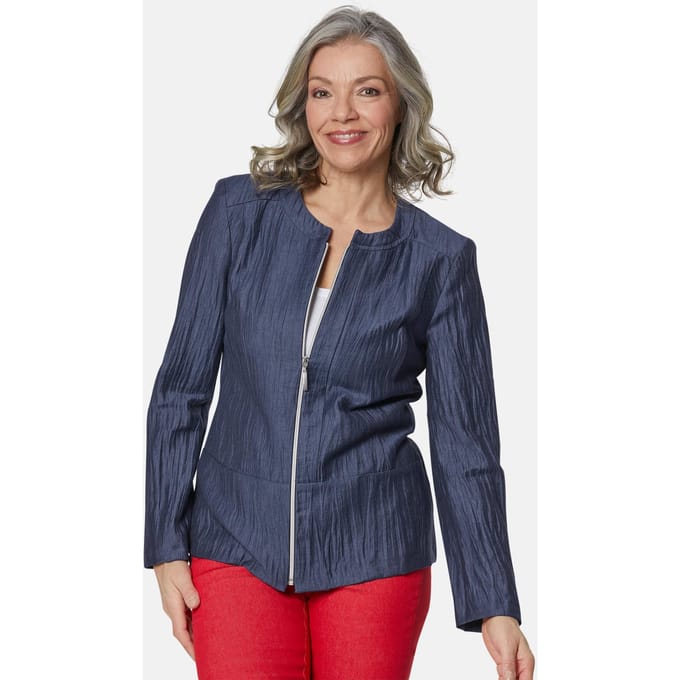 Lichte blazer met structuur en ritssluiting - donkerblauw - Gr. 21 van Goldner Fashion