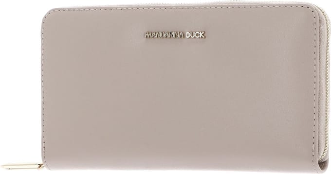 MANDARINA DUCK Leren Portemonnee Luna Zip Around Wallet Whitecap Gray Beige