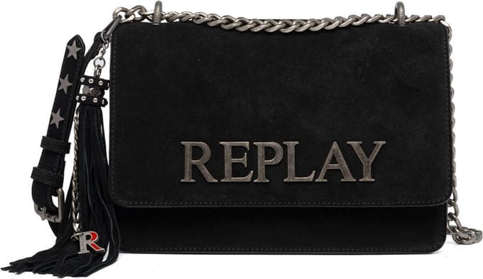 REPLAY Leren Schoudertas Crossbody Bag Black Zwart