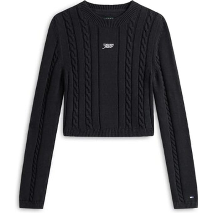 Tommy Hilfiger Cable Script Sweater Black Größe: L | Pullover Outlet | Damen | Schwarz