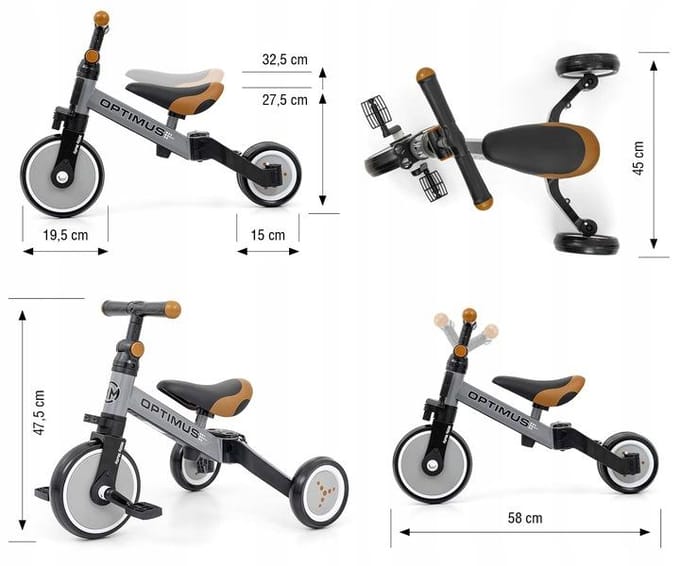 Milly Mally Optimus 3-in-1 driewieler grijs - Kinderdriewieler