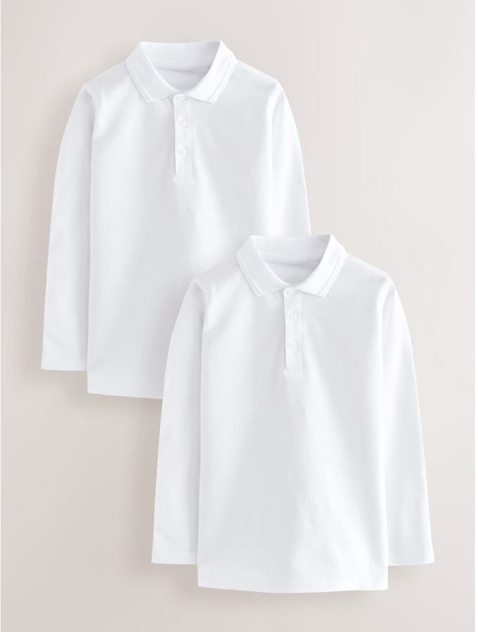 Next - Jongens - Set van 2 schoolpoloshirts met lange mouwen - Wit