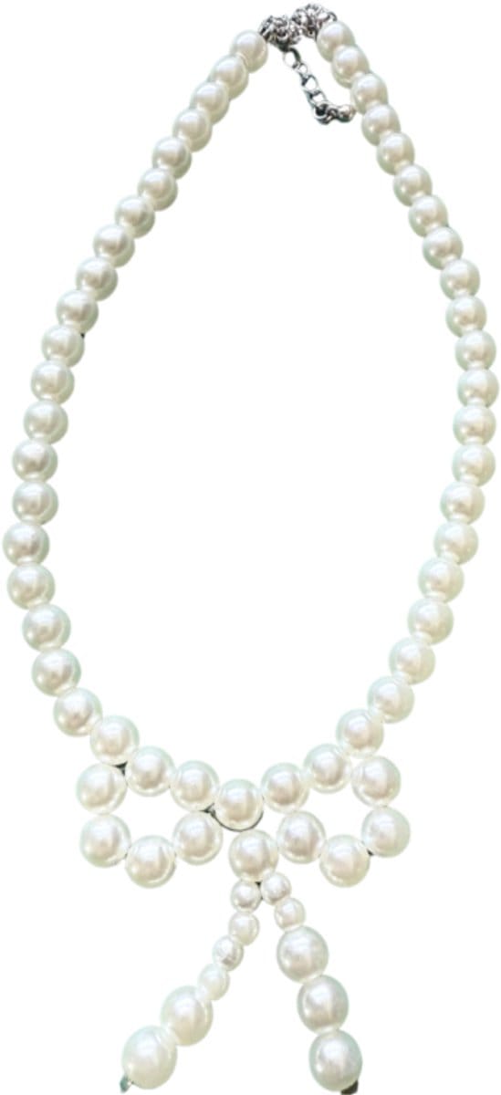 parel ketting -strik -wit-synthetische - Charme Bijoux