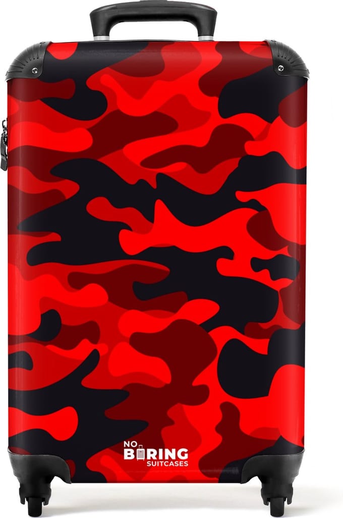 NoBoringSuitcases.com® - Koffer camouflage rood - Trolley - 55x35x25