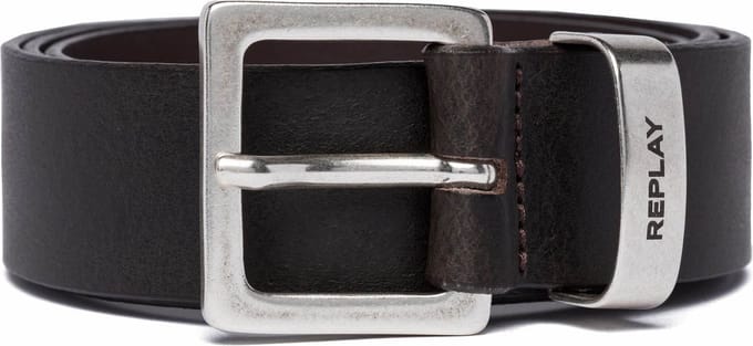 REPLAY Leren Riem Belt W85 Black Brown Donkerbruin