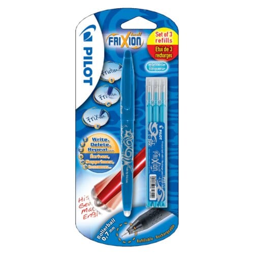 Tintenroller PILOT friXion medium hellblau Blister mit 1 Stück + 3 Nachfüllungen