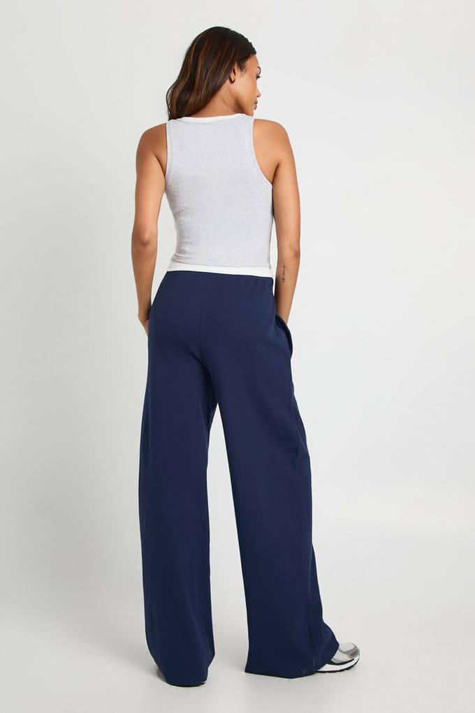 boohoo Dames Zwangerschaps Basic Rib Broek met wijde pijpen | Marineblauw | Maat: 38