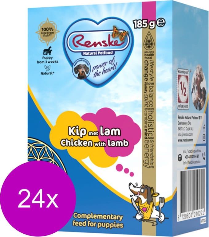Renske vers bereide maaltijd puppy lam / kip - 24x185 gr