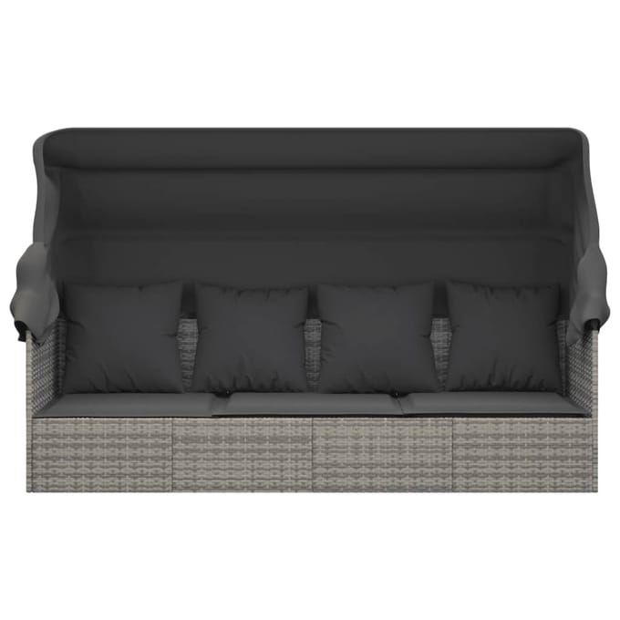 vidaXL - Loungebed - met - luifel - en - kussens - poly - rattan - grijs