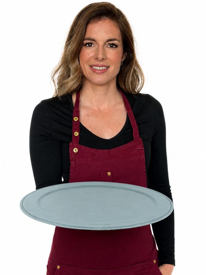 Dienblad | Rond - Grijs 46cm diameter in leer afwerking