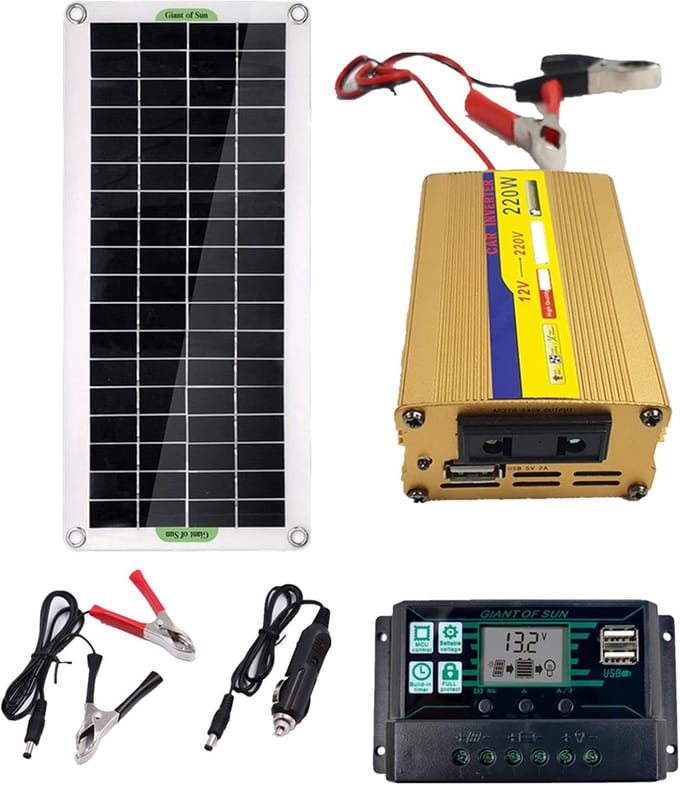 Zonnepaneel Kit - Solar Set - Off-Grid Opladen - Monokristallijn Silicium - 43x20 cm - Zwart