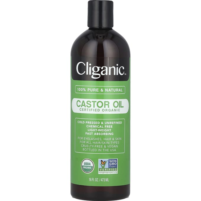 Cliganic, 100% Pure & Natural, Organic Castor Oil, 16 fl oz (473 ml) black