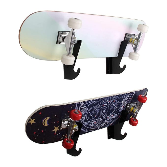Wandgemonteerd displayrek voor skateboards met opberghaken 2 stuks zwart