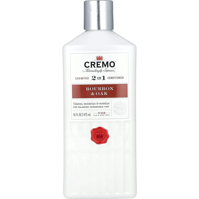 Cremo, 2-in-1 Shampoo & Conditioner, Nee. 08, Bourbon & Eik, 16 fl oz (473 ml) white