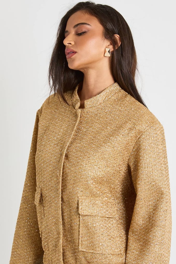 boohoo Dames Pailletten Boucle Bomberjack | Goud | Maat: 38