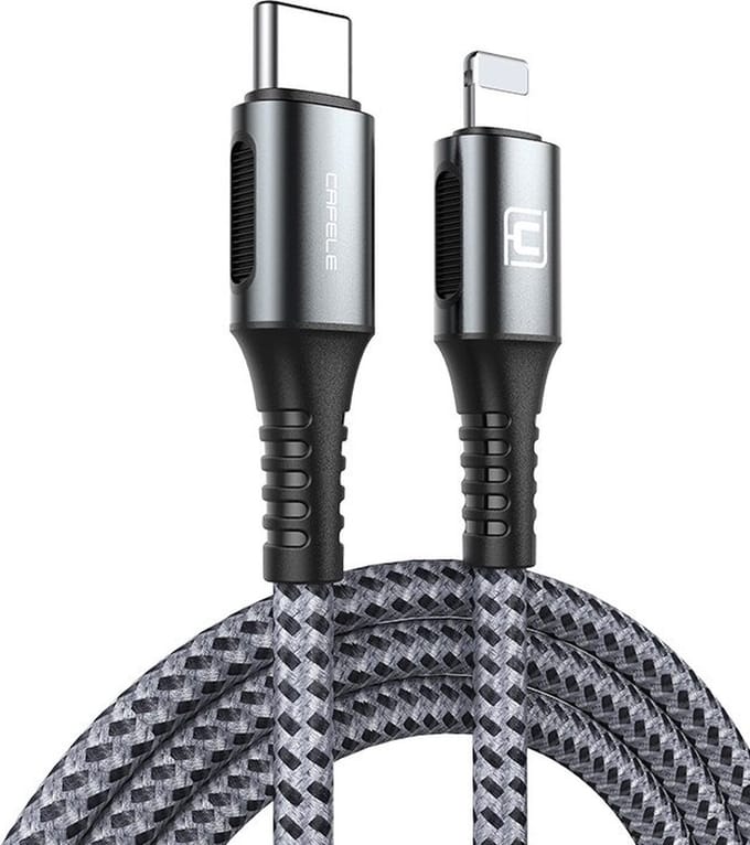 DrPhone Lightning Fast Charge Kabel 18W – USB-C naar Lightning – PD Snellader – Geschikt Voor iPhone & iPad – Data Sync – 1 Meter – Grijs