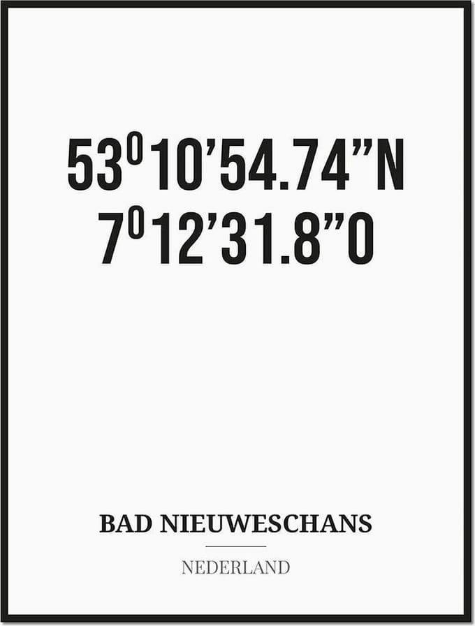 Poster/kaart BAD NIEUWESCHANS met coördinaten