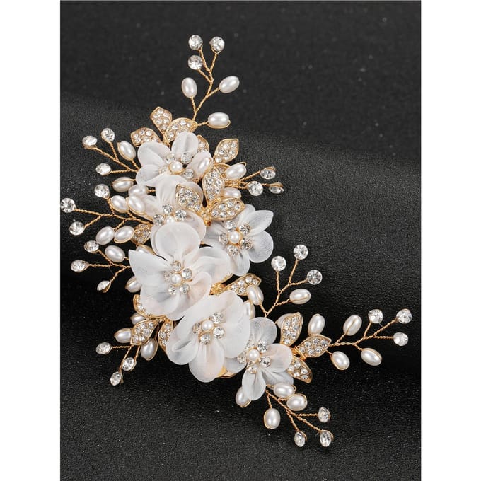 1 Bruidsbloem Strass Parel Haarkam; Bruidshaaraccessoires one-size goud