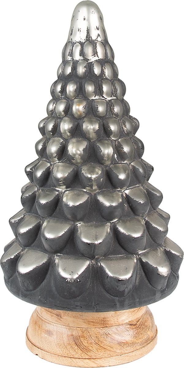 Clayre & Eef Kerstdecoratie Kerstboom 29 cm Grijs Hout Glas Decoratief Figuur Decoratieve Accessoires Woonaccessoires