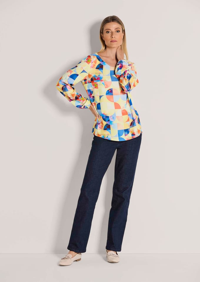 Blouse - geel / blauw / gedess. - Gr. 22 van Goldner Fashion