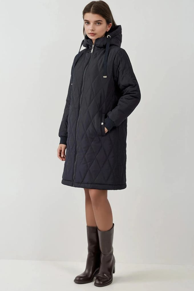 Lange Gewatteerde Gabardine Jas met Capuchon