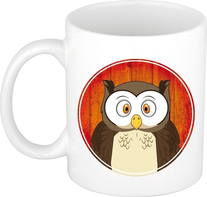 Uil mok - wit - keramiek - 300 ml - kinder beker uil